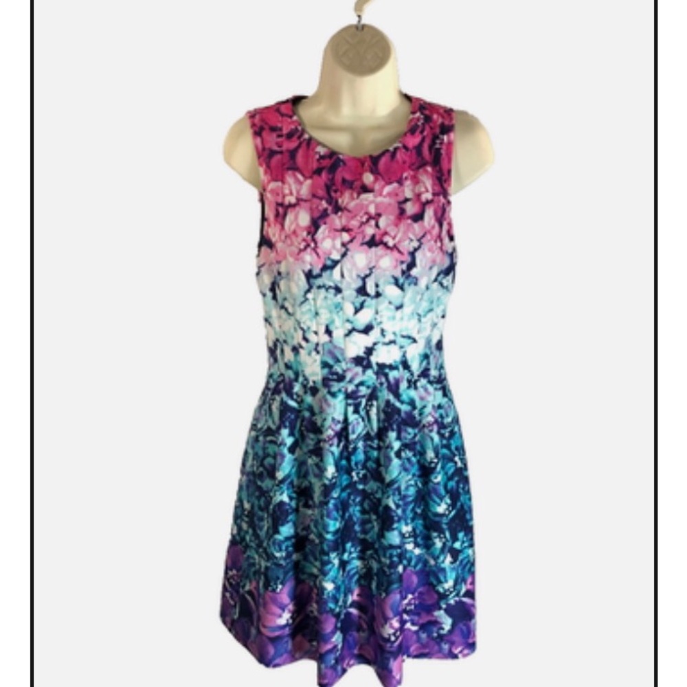 Vince Camuto dress sz 4 Fit Flare Watercolor Floral Scuba A Line Skater Lined